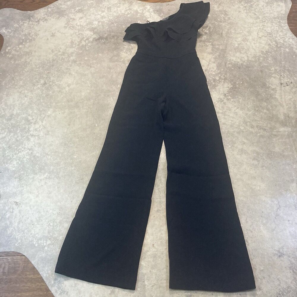 Rachel Zoe Jumpsuit Womens 2 Black Osborne One Shoulder Ruffle Evening Cocktail